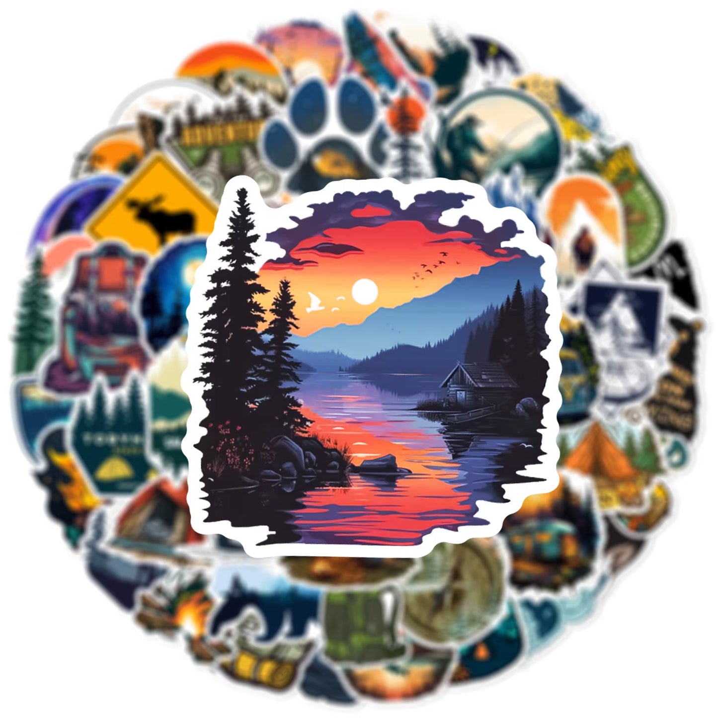 50Pcs Forest Camping Hiking Outdoor Stickers Travel Scenery Decals Suitcase Luggage Bike Car Waterproof Graffiti Sticker Toys