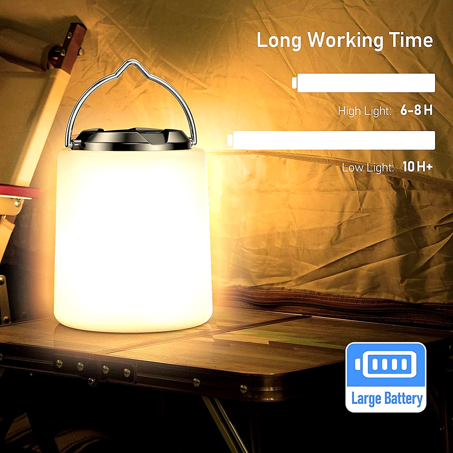 Linterna de camping recargable, luz blanca cálida de 3000 K, Impermeable