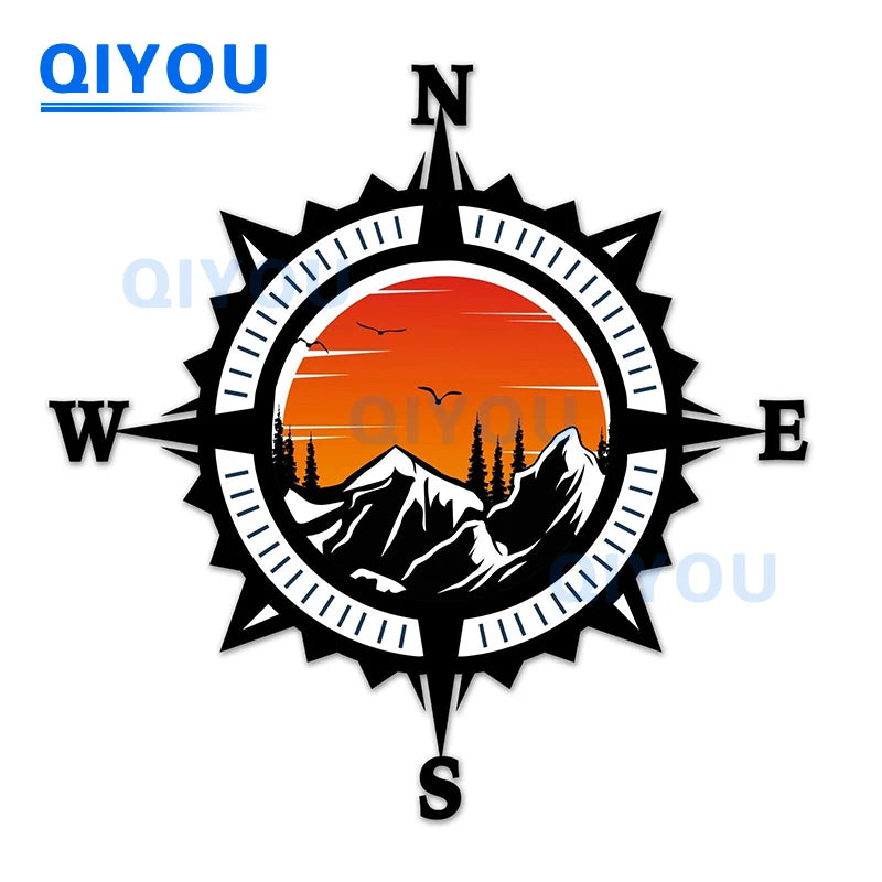Pegatina de coche con brújula de montaña, para camping, aventura, flechas, brújula, navegación náutica, pegatinas para viajeros, piezas de coche, calcomanía de PVC
