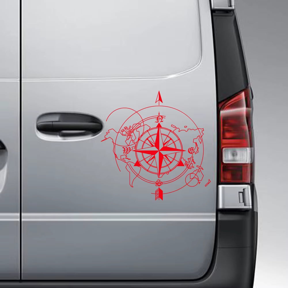 Pegatina Brújula y mapa del mundo
