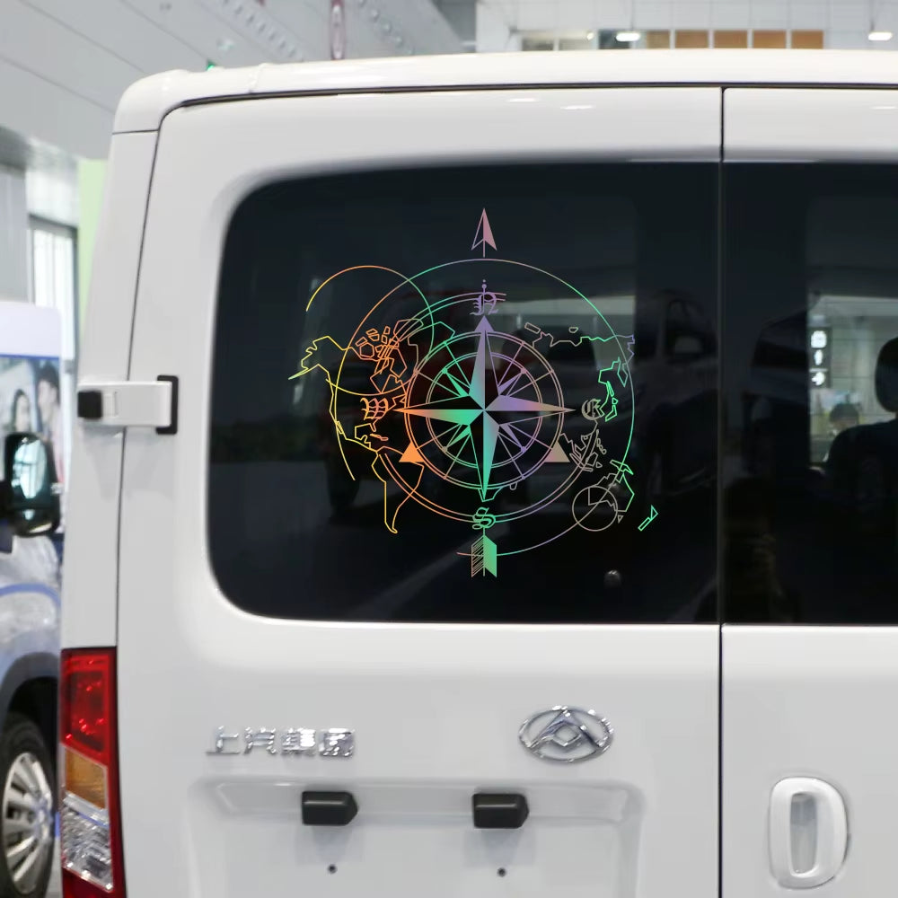 Pegatina Brújula y mapa del mundo