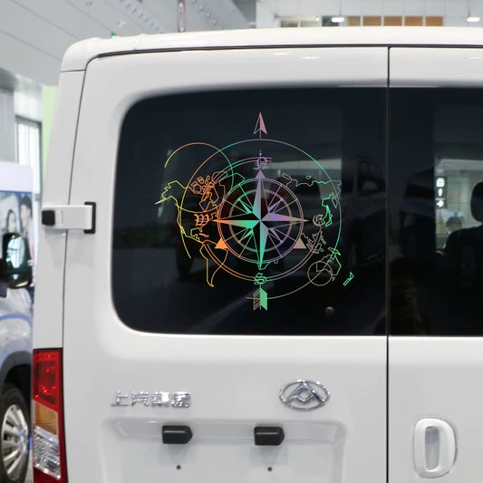 Pegatina Brújula y mapa del mundo