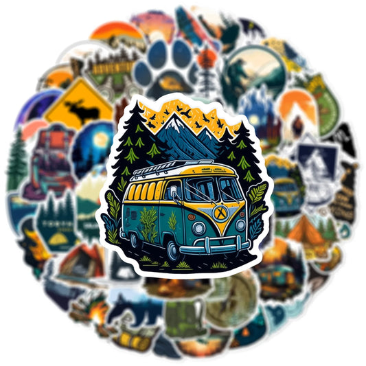 50Pcs Forest Camping Hiking Outdoor Stickers Travel Scenery Decals Suitcase Luggage Bike Car Waterproof Graffiti Sticker Toys