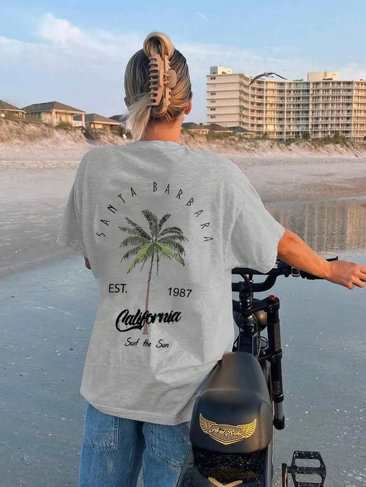 Camiseta 100% algodón para mujer con estampado de palmeras de coco Galafonia