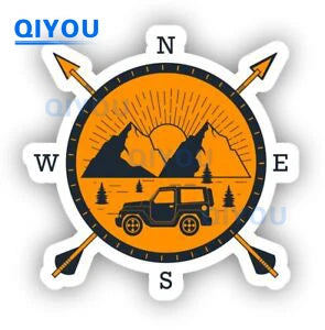 Pegatina de coche con brújula de montaña, para camping, aventura, flechas, brújula, navegación náutica, pegatinas para viajeros, piezas de coche, calcomanía de PVC