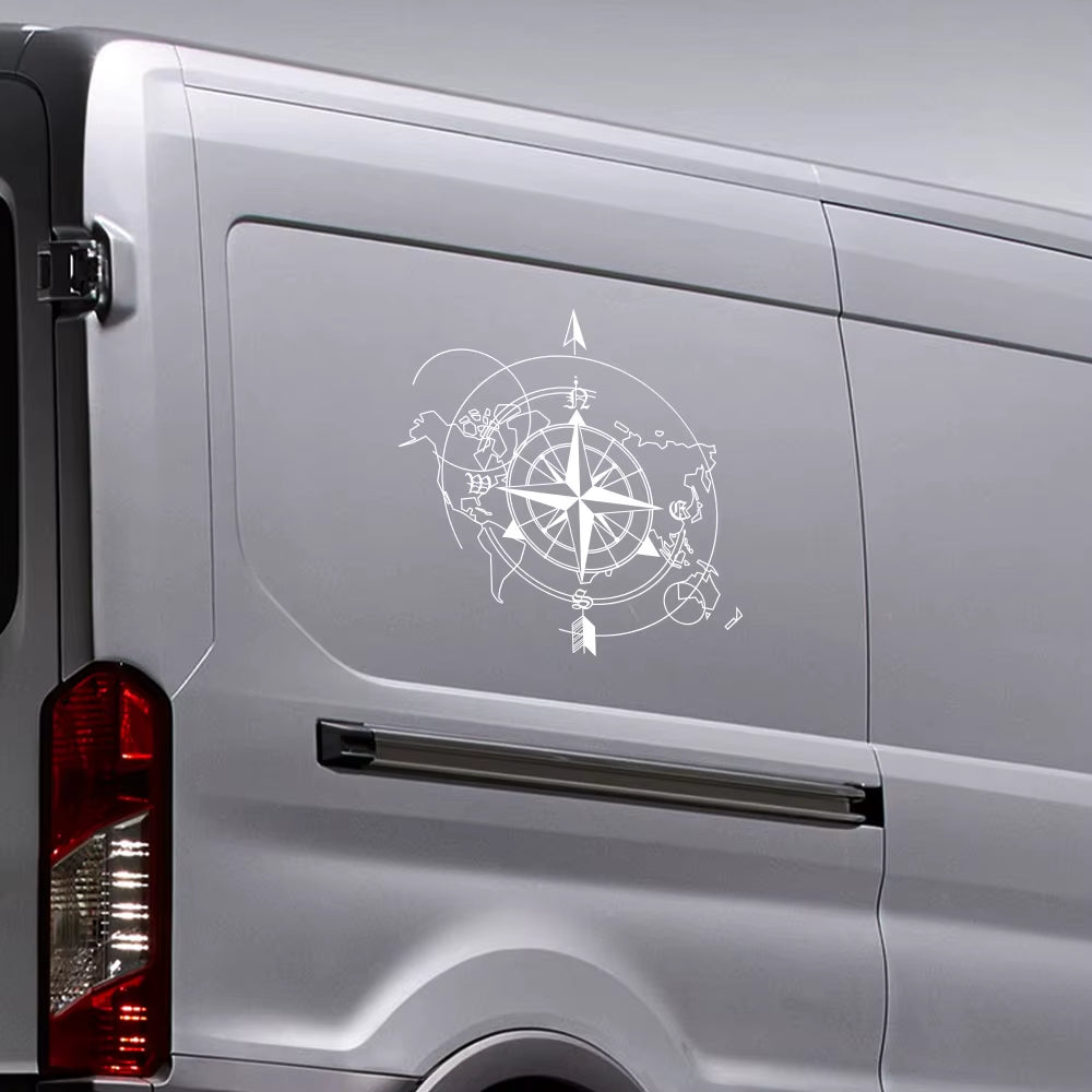 Pegatina Brújula y mapa del mundo