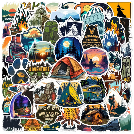 50Pcs Forest Camping Hiking Outdoor Stickers Travel Scenery Decals Suitcase Luggage Bike Car Waterproof Graffiti Sticker Toys