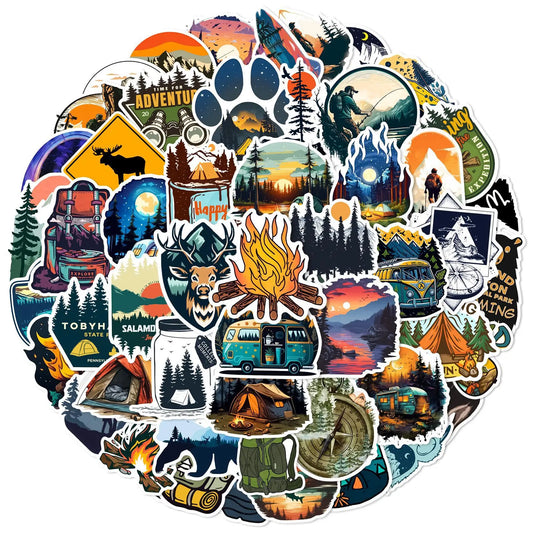 50Pcs Forest Camping Hiking Outdoor Stickers Travel Scenery Decals Suitcase Luggage Bike Car Waterproof Graffiti Sticker Toys